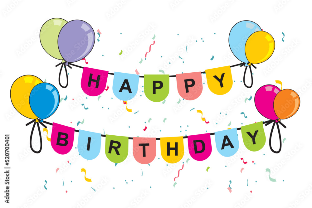 Colorful birthday flags. Happy birthday. Vector illustration of a