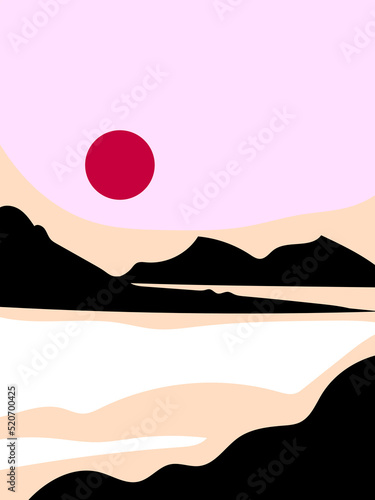 Beautiful mountain and sea  beach view landscape vector illustration background.