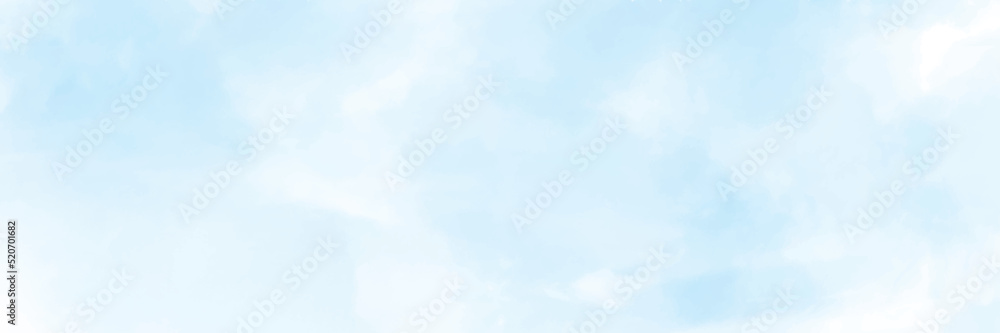 Abstract watercolour painting blue sky overcast above the cloud in panorama view beautiful cloudscape for background