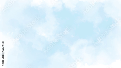 Soft blue sky with clouds. Watercolor clouds and sky background