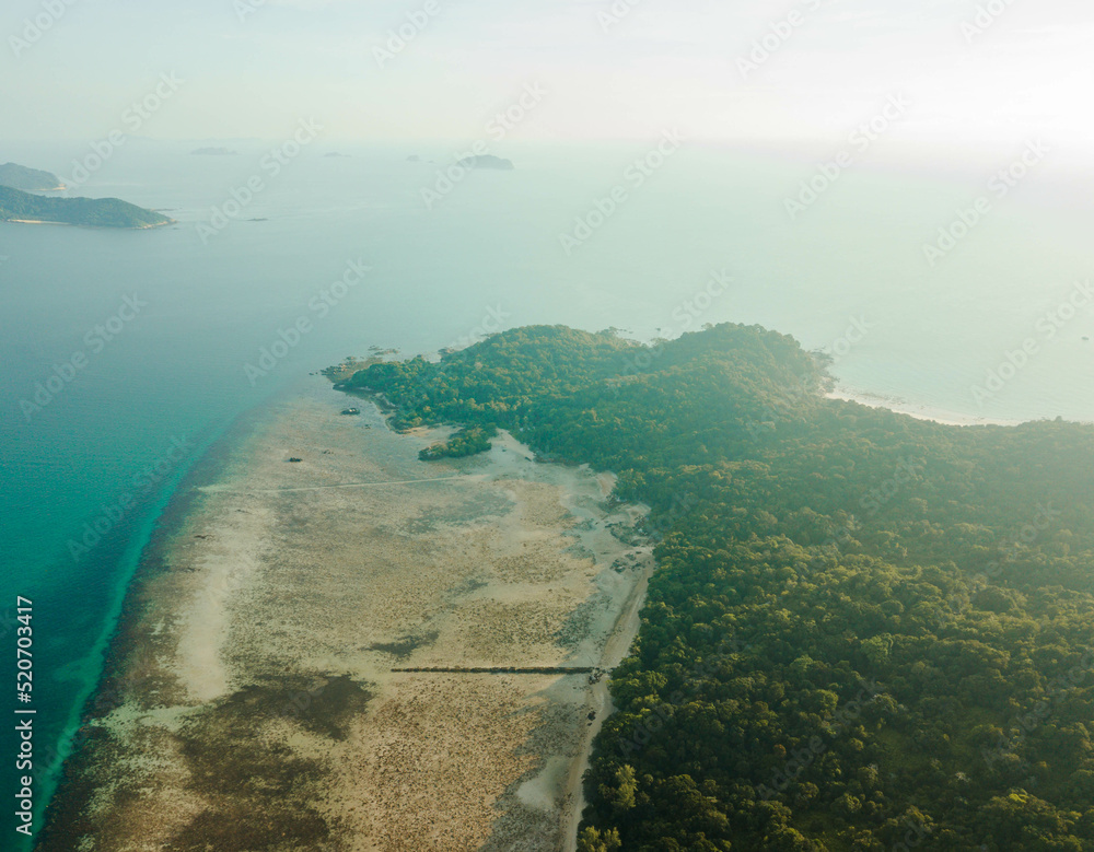 Aerial drone view of coastal scenery at Besar Island or Pulau Besar in Mersing, Johor, Malaysia Aerial drone view of coastal scenery at Besar Island or Pulau Besar in Mersing, Johor, Malaysia