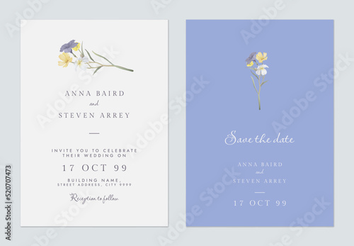 Minimalist floral wedding invitation card template design, various flower bou...