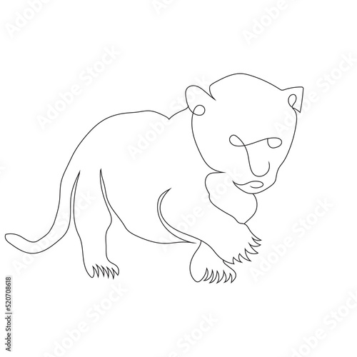 Baby Lion walk  line art drawing style  the lion sketch black linear isolated on white background  the best baby lion vector illustration.