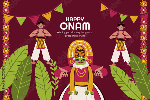 Happy Onam festival of South India Kerala background. Vector Illustration. 