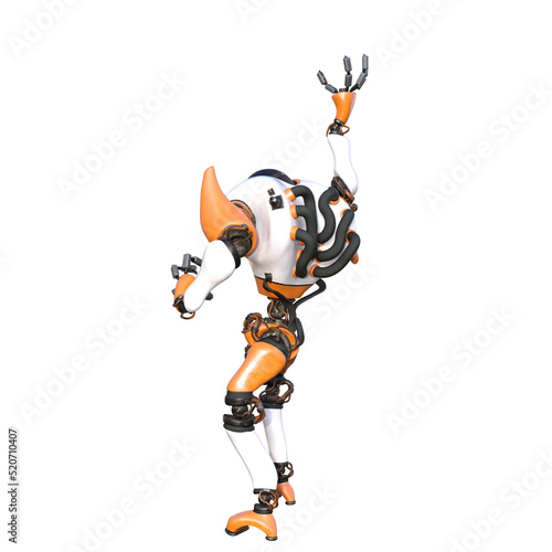 Cartoon character roboter isolated on white background. Character for collages, Clipart, photobashing. 3d rendering illustration. © W.S. Coda