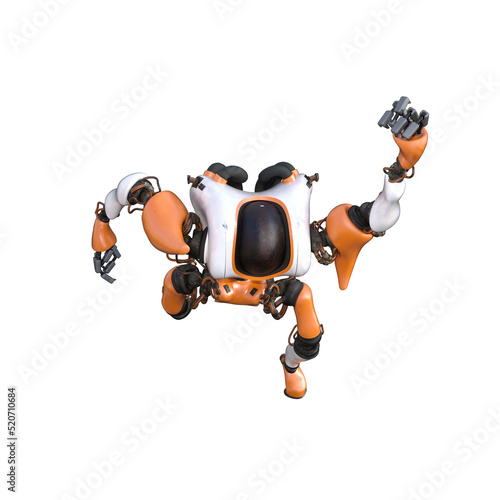 Cartoon character roboter isolated on white background. Character for collages, Clipart, photobashing. 3d rendering illustration.