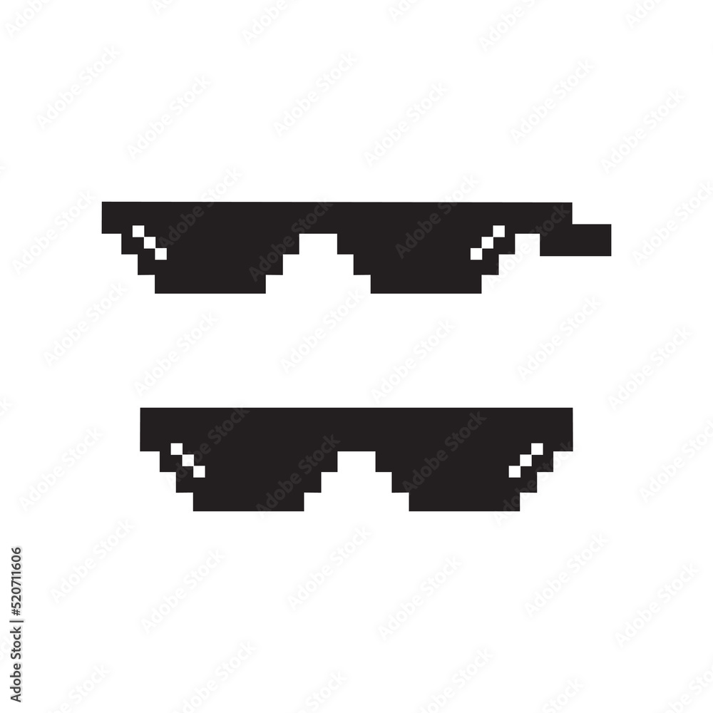 Fototapeta premium Sunglasses pixel icon black color. Vector illustration symbol