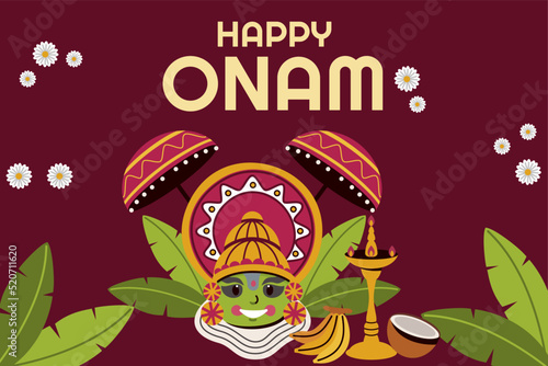 Happy Onam festival of South India Kerala background. Vector Illustration. 