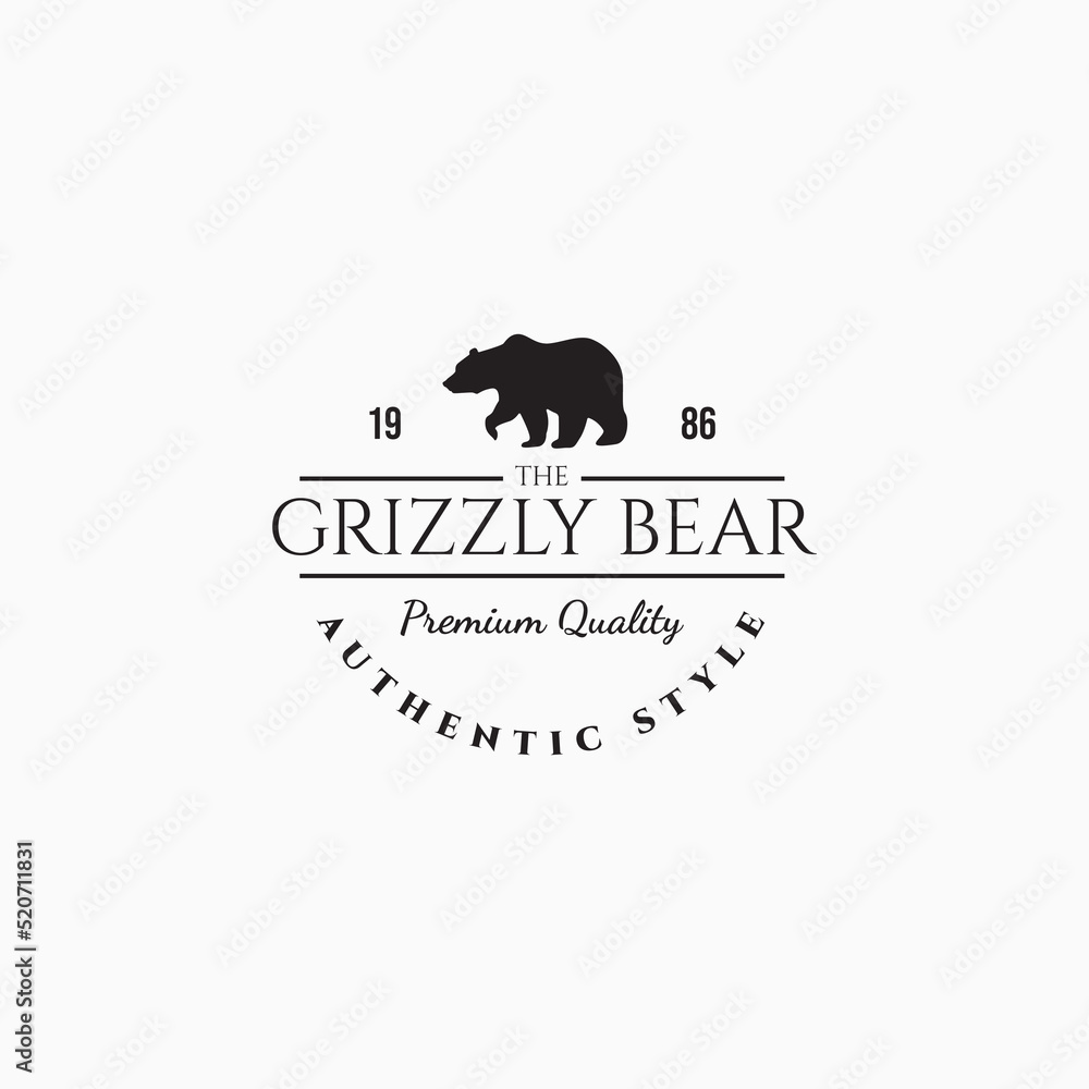 Obraz premium Minimalist grizzly bear logo vector illustration design. Simple vintage bear logo design