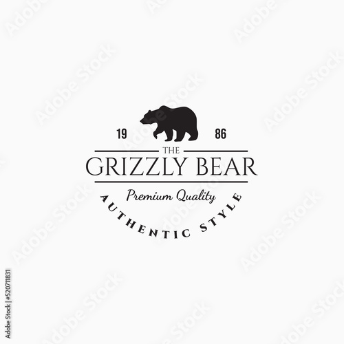Minimalist grizzly bear logo vector illustration design. Simple vintage bear logo design