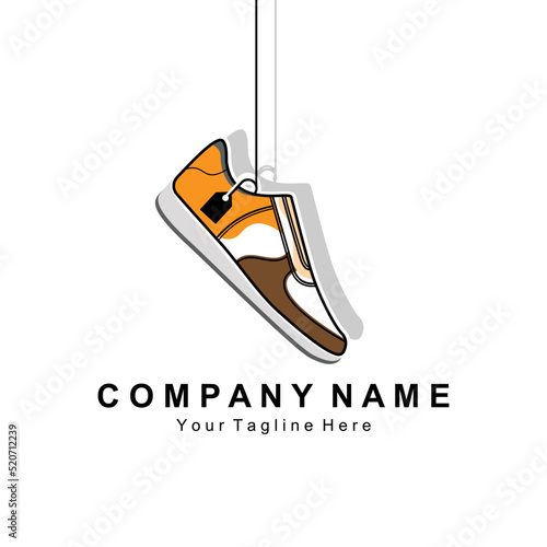 Sneakers Shoe Logo Design, vector illustration of trending youth footwear, simple funky concept