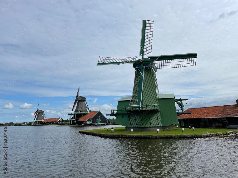 traditional windmill in zaanse schans, netherlands