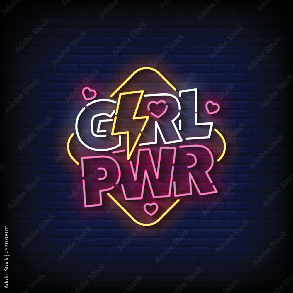 Neon Sign girl power with Brick Wall Background Vector Neon Sign girl power with Brick Wall Background Vector