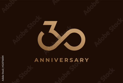 Abstract Number 30 Logo, Number 30 with infinity icon combination, can be used for birthday and business logo templates, flat design logo, vector illustration