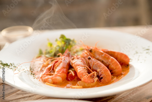 Fresh and Delicious Shrimp in Restaurant