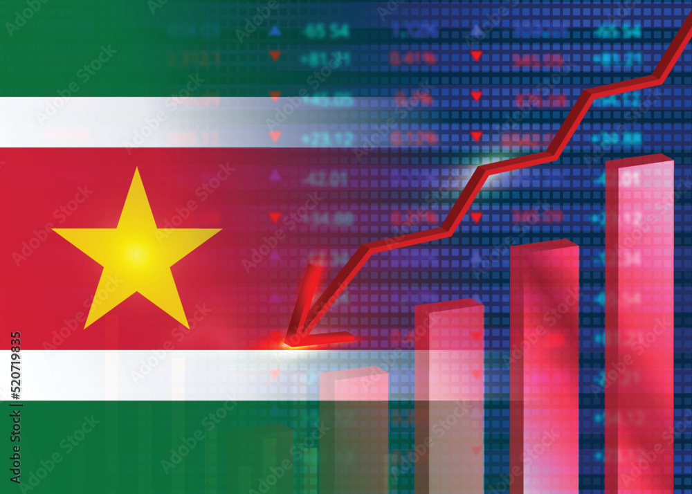 Fototapeta premium Economic crisis in Suriname.Financial crisis concept.Suriname flag with stock chart