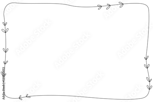 Vector - Cute black border or frame with mini leaves. Doodle style. Copy space. Can be use for card, postcard, web.