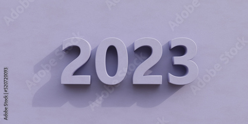 2023 New Year. Pastel purple color number on wall background