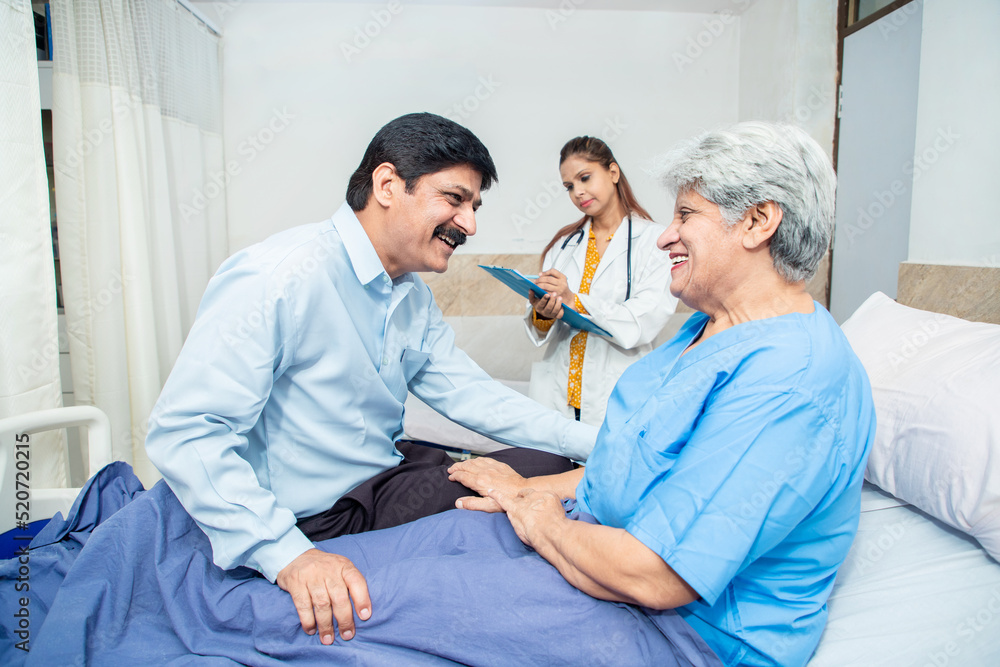 © GAJENDRRA BHATI - Indian man visit elderly woman patient at hospital, Son meet her old mother at clinic. Healthcare concept. © GAJENDRRA BHATI - Indian man visit elderly woman patient at hospital, Son meet her old mother at clinic. Healthcare concept.