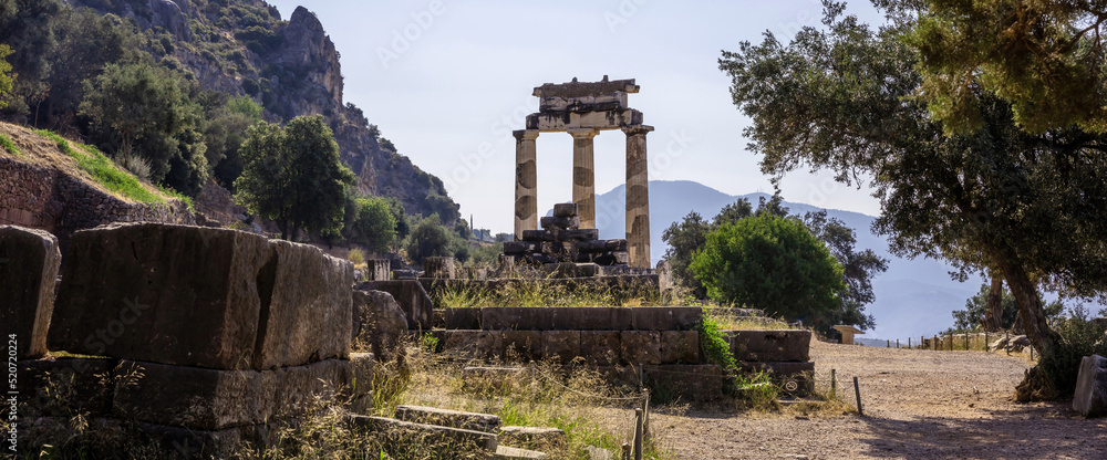 Delphi Greece Delfi Archaeological Site Ancient Greek Ruins Stock Delphi Greece Delfi Archaeological Site Ancient Greek Ruins Stock