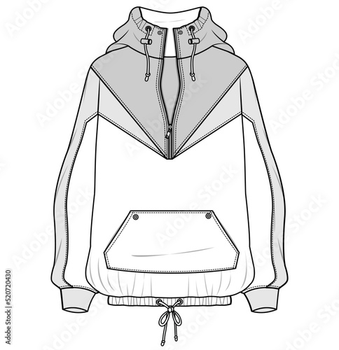 hoodie jacket winter wear flat sketch vector illustration
