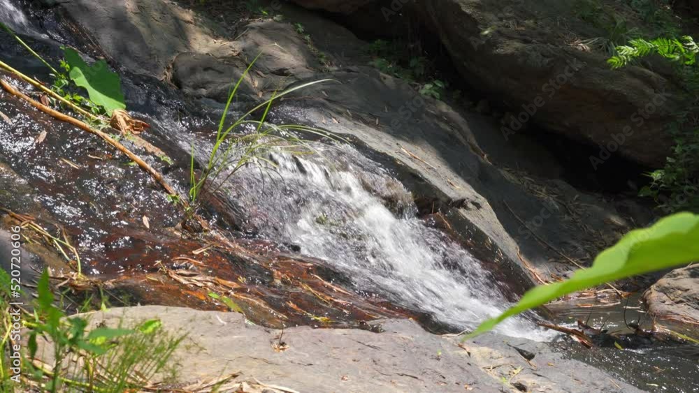 Close-up of mountain spring water stream in wild mountains Close-up of mountain spring water stream in wild mountains