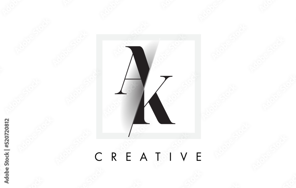 AK Serif Letter Logo Design with Creative Intersected Cut. AK Serif Letter Logo Design with Creative Intersected Cut.