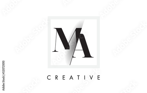 MA Serif Letter Logo Design with Creative Intersected Cut.