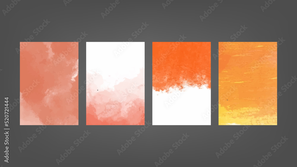 Set of orange vector watercolor backgrounds for poster, brochure or flyer, Bundle of watercolor posters, flyers or cards. Banner template.