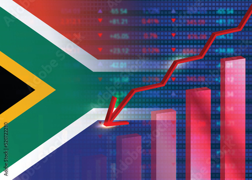 Economic crisis in South Africa.Financial crisis concept.South African flag with stock chart