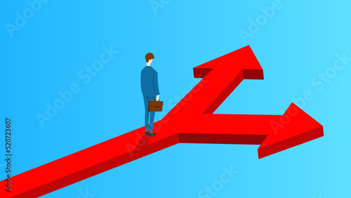 Businessman standing at the crossroads of judgment