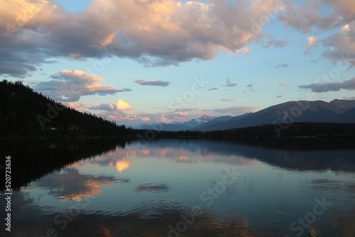 sunset over lake  Jasper National Park  Alberta