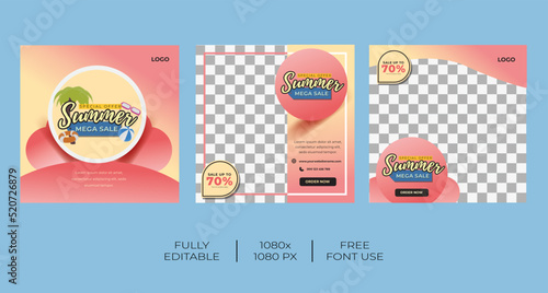 Summer sale template for social media template banner with pink colour