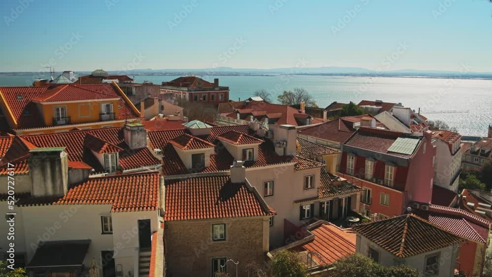 Aerial View of Houses in Lisbon, Portugal, Street of Beautiful Old Buildings in City Centre, a Popular Tourist Holiday Destination in Europe Aerial View of Houses in Lisbon, Portugal, Street of Beautiful Old Buildings in City Centre, a Popular Tourist Holiday Destination in Europe