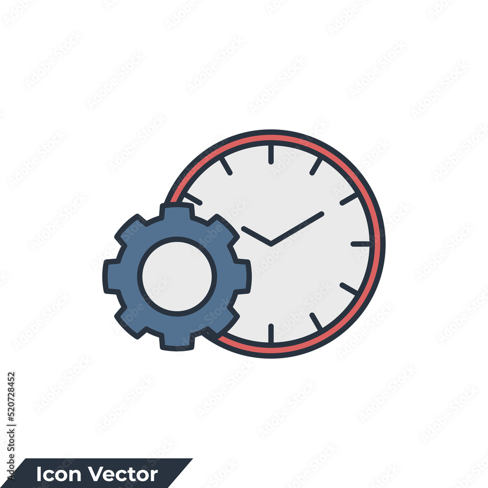 time management icon logo vector illustration. clock and gear symbol template for graphic and web design collection