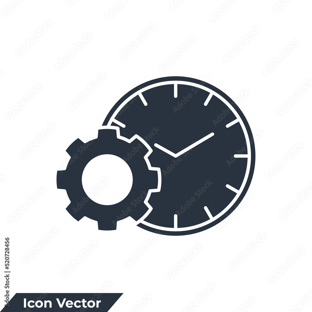 time management icon logo vector illustration. clock and gear symbol template for graphic and web design collection time management icon logo vector illustration. clock and gear symbol template for graphic and web design collection