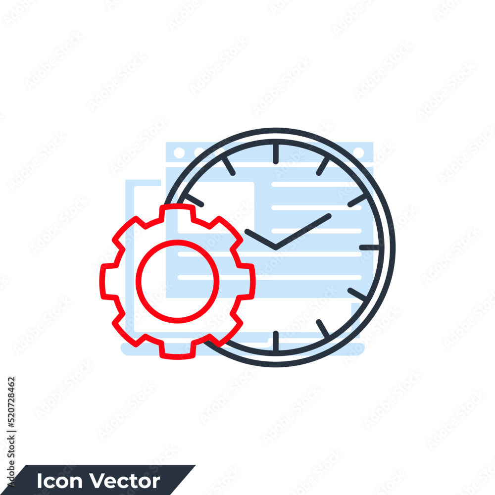 time management icon logo vector illustration. clock and gear symbol template for graphic and web design collection time management icon logo vector illustration. clock and gear symbol template for graphic and web design collection