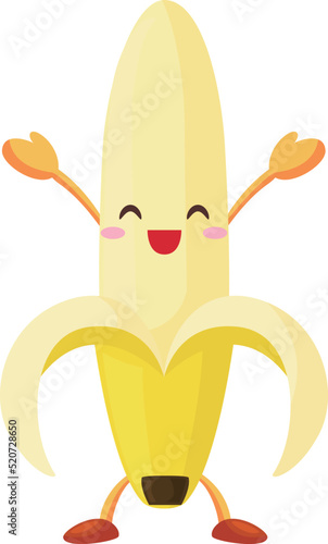 両手を挙げて喜ぶバナナのキャラクターのイラスト