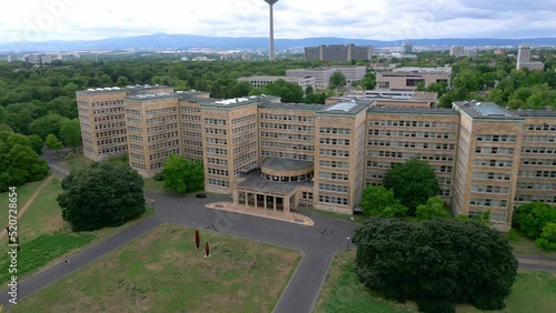 Famous Goethe University in Frankfurt - aerial view - travel photography photo