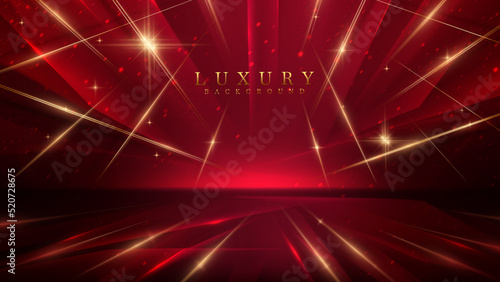 Luxury background with golden line decoration and light rays effects element with bokeh. Award ceremony design concept.