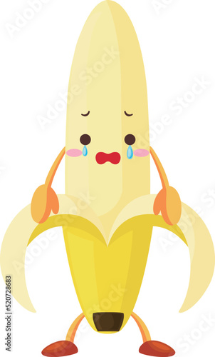 涙を流すかわいいバナナのキャラクターのイラスト