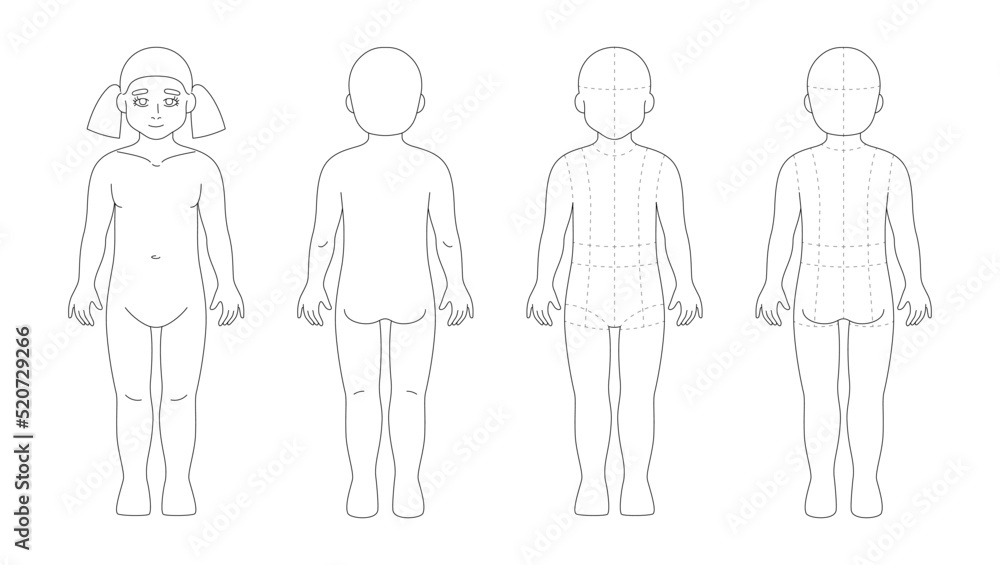 Age 4 5 Years Kid Girl Figure For Kidswear Sketch Fashion Template Of age-4-5-years-kid-girl-figure-for-kidswear-sketch-fashion-template-of