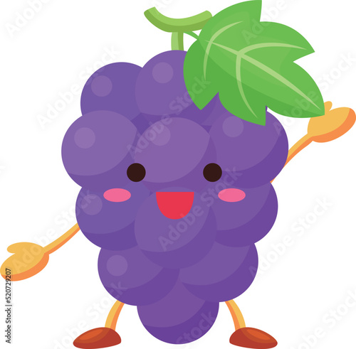 片手を挙げるかわいいブドウのキャラクターのイラスト