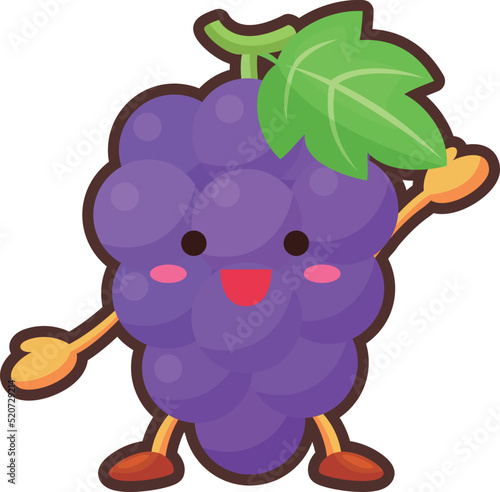 片手を挙げるかわいいブドウのキャラクターのイラスト