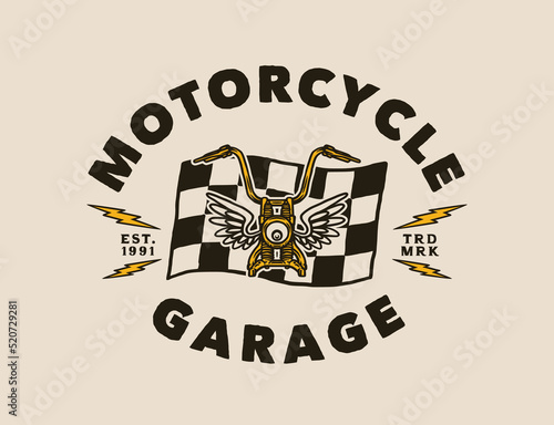Hand Drawn Vintage style of Motorcycle and garage logo badge
