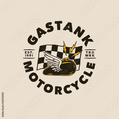 Hand Drawn Vintage style of Motorcycle and garage logo badge
