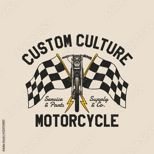 Hand Drawn Vintage style of Motorcycle and garage logo badge photo