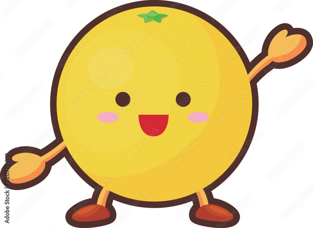 Obraz premium 片手を挙げるかわいいグレープフルーツのキャラクターのイラスト
