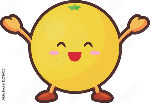 両手を挙げて喜ぶかわいいグレープフルーツのキャラクターのイラスト