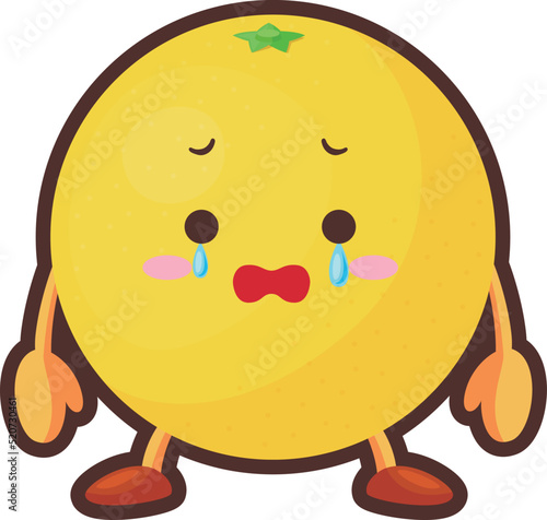 涙を流すかわいいグレープフルーツのキャラクターのイラスト